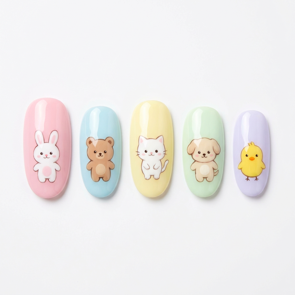 Sample TipFit nail design — cute animal characters